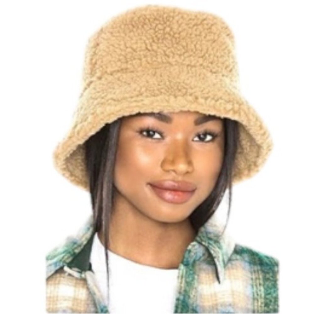 Oceanus faux fur tan bucket hat